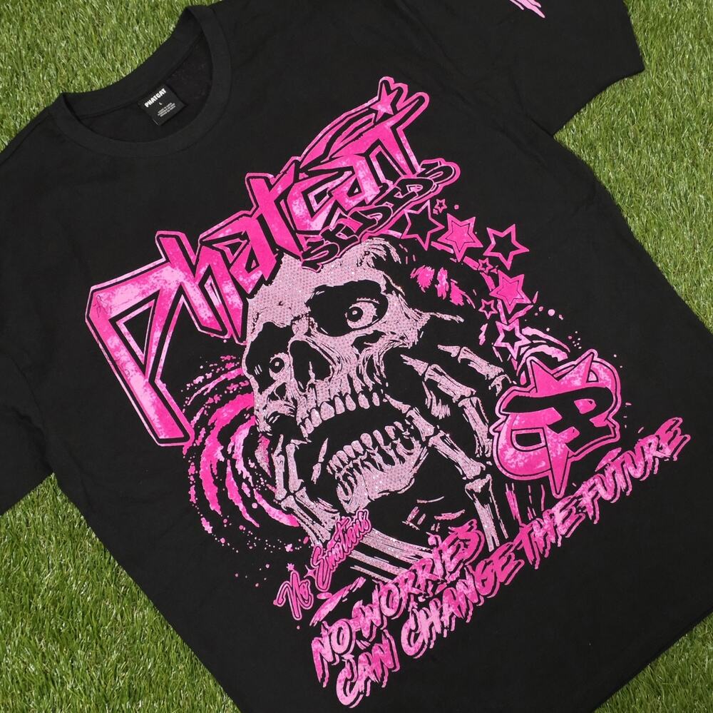 PHATCAT "Si Dios" Sparkle Skull Graphic Crewneck Tee Men's Sz Large T-Shirt